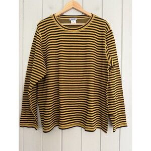 Iridium Pima Cotton Long Sleeve Knit Top XL Black Yellow Stripe Crew Neck